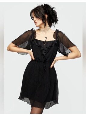Disturbia Black Sheer Flutter Sleeve Dress Size 14
